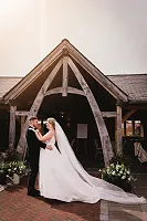 In front of the entrance