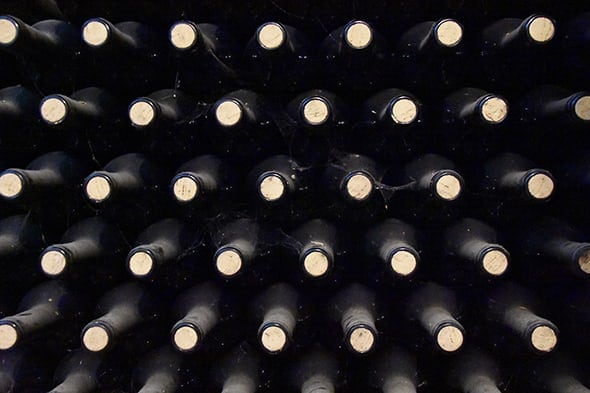 Bottles racked in our cellar